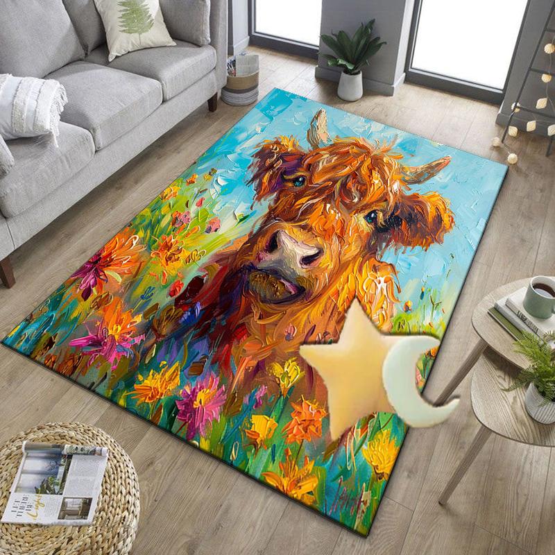 Cow In Flower Field Office Rug Chair Mat, Entryway Carpet, Suitable for Front Door, Bedroom, Living Room, Desk, Holiday Gift