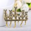 Blucome Vintage Green Eyes Cats Shape Brooches Antique Gold Animal Family Pins Brooch Suit Scarf Collar Clips For Women Men Kids