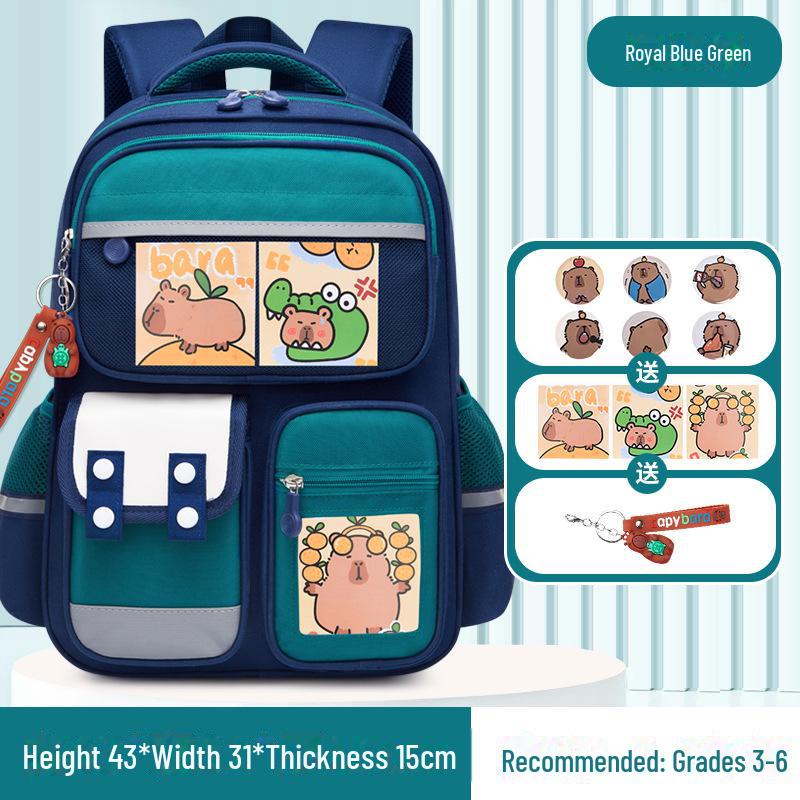 Рюкзак большой вместимости с капибарой для 1-6 классов - Милый и грязеотталкивающий дизайн для мальчиков и девочек
