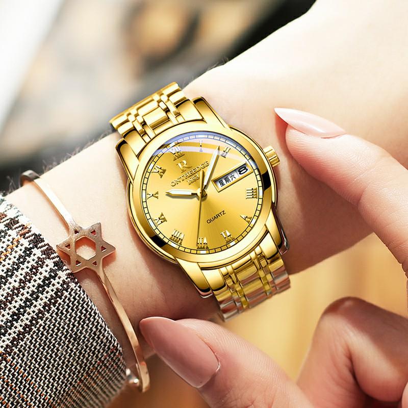 ONTHEEDGE Женские часы со стальным ремешком, женские часы с двойным календарем, простой темпераментный тип