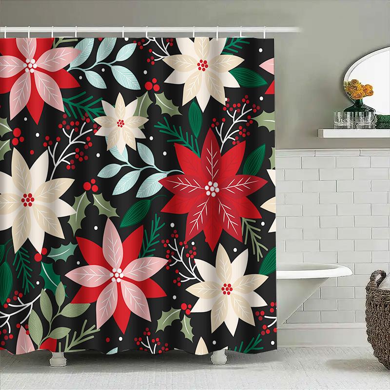 Modern Christmas Decor Bathroom Curtain Floral Red Poinsettia White Bathtub Shower Curtains for Home Decor In Bathrooms from Hom