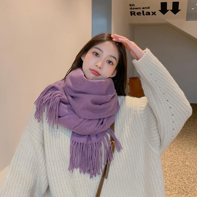 Women'S Thick Warm Solid Color Scarf Autumn And Winter New Style Cashmere Scarf Versatile Wool Scarf