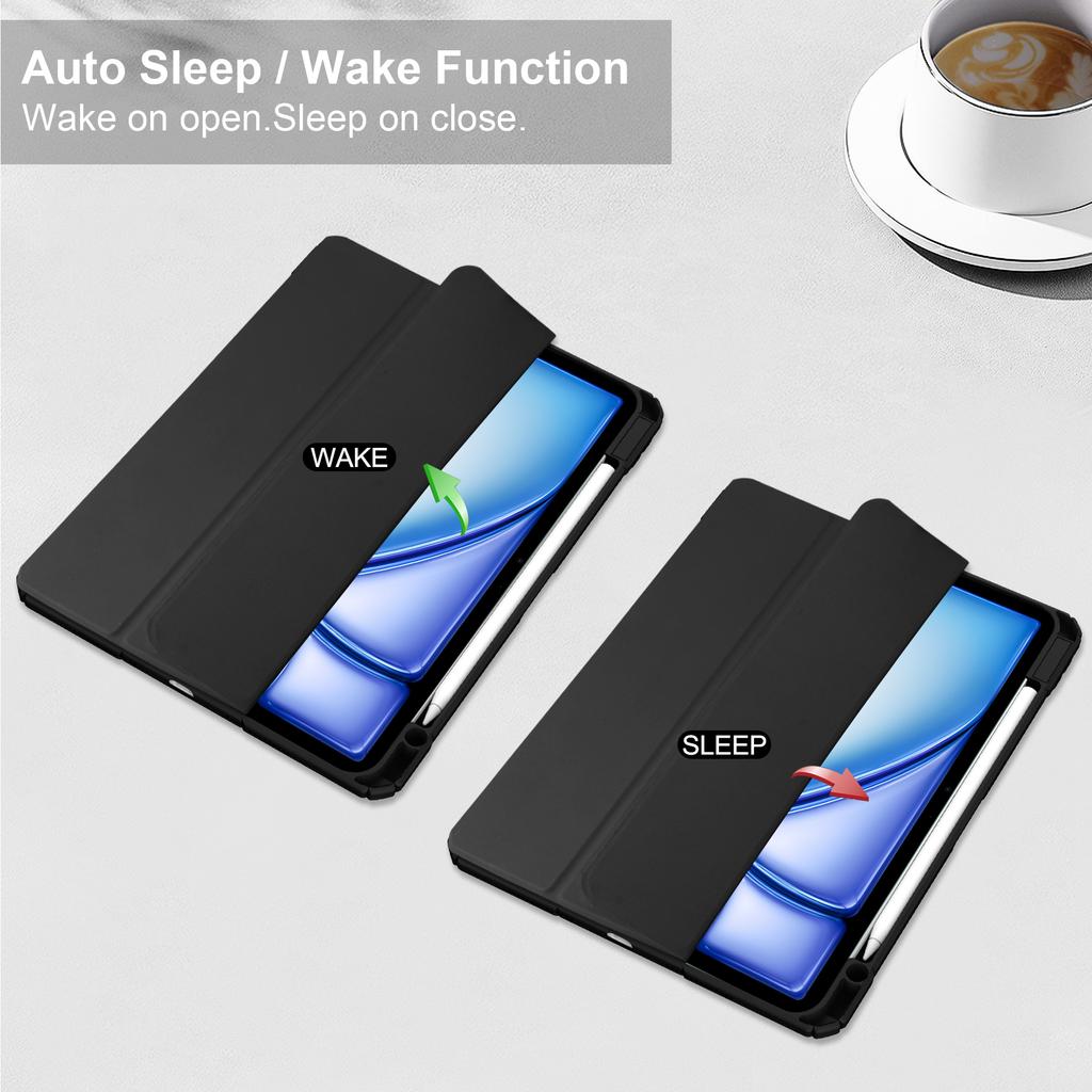 Для iPad Эйр 13 (2025)/(2024) Чехол из ПУ кожи Прозрачная акриловая накладка для планшета Поддержка авто сна/пробуждения