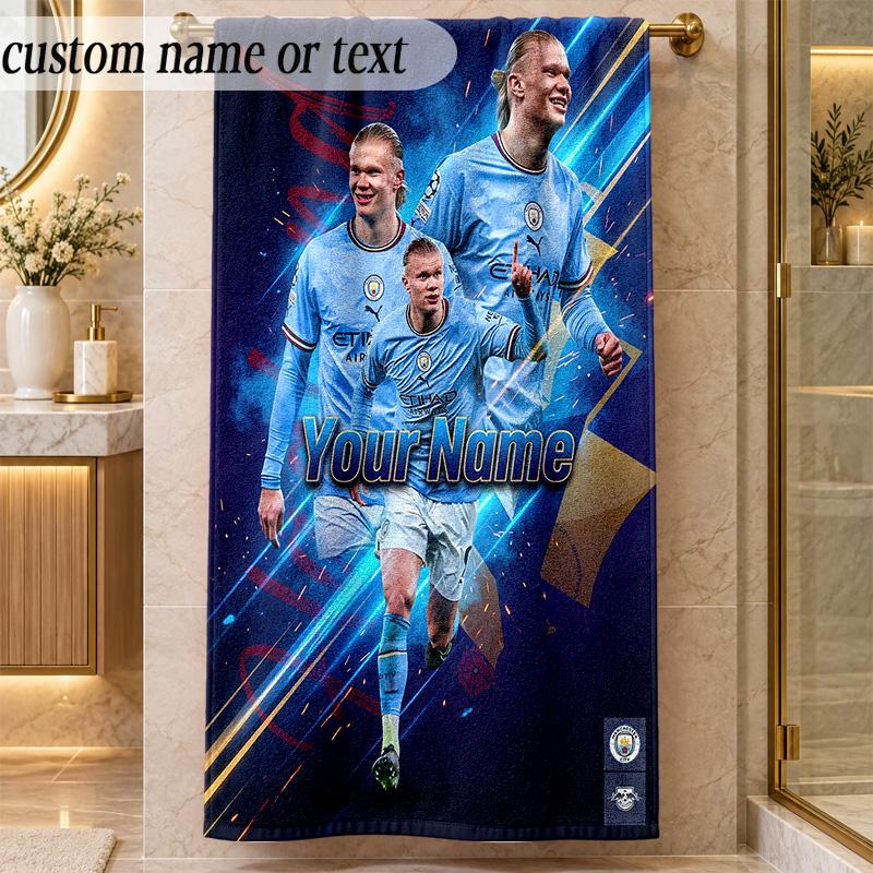Beach TowelErling Haaland Custom Name Text Personalized Soft Towel for Beach Pool Indoor Home Decor Gift