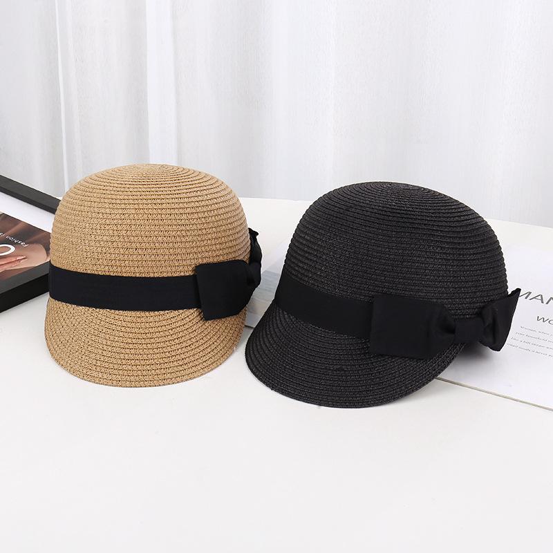 Casual hat bow dome equestrian hat cap women's travel sunshade sun protection beach straw hat top hat