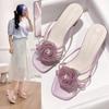 Large-sized Sandals Women's Summer Fashion Shoes Flower-heeled Square-toed Sandals