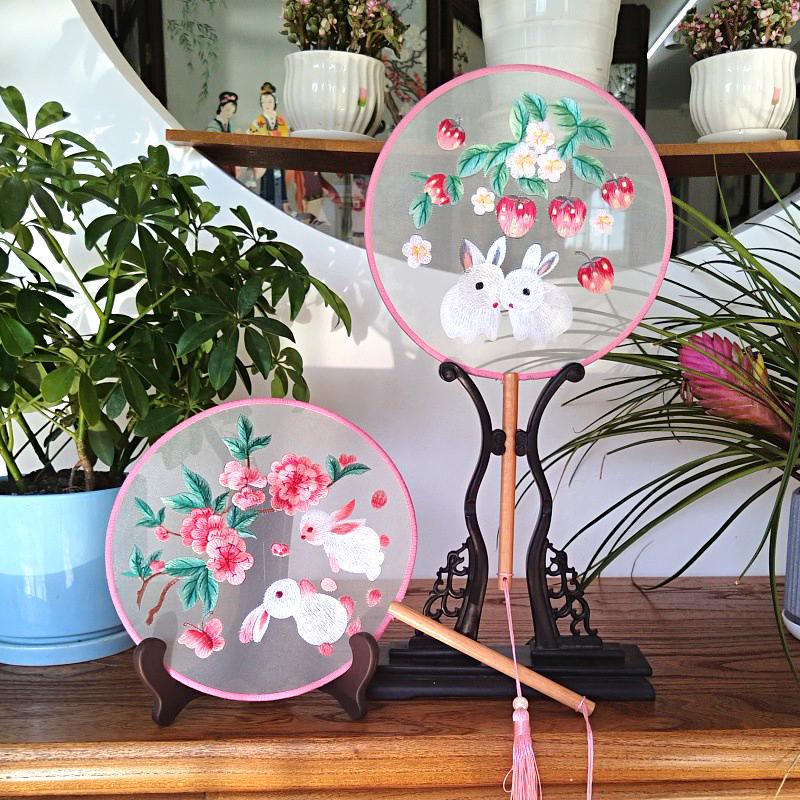 1 шт. круглый веер в китайском стиле, реквизит для подиума, многофункциональный, вышитый, винтажный, двухсторонний, с кисточкой, длинная ручка