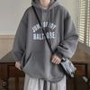 Мужская осенне-зимняя толстовка с капюшоном и буквенным принтом, свободная толстая теплая пуловер с длинными рукавами, ретро средней длины, эластичная манжета на шнурке, толстовка с большим накладным карманом