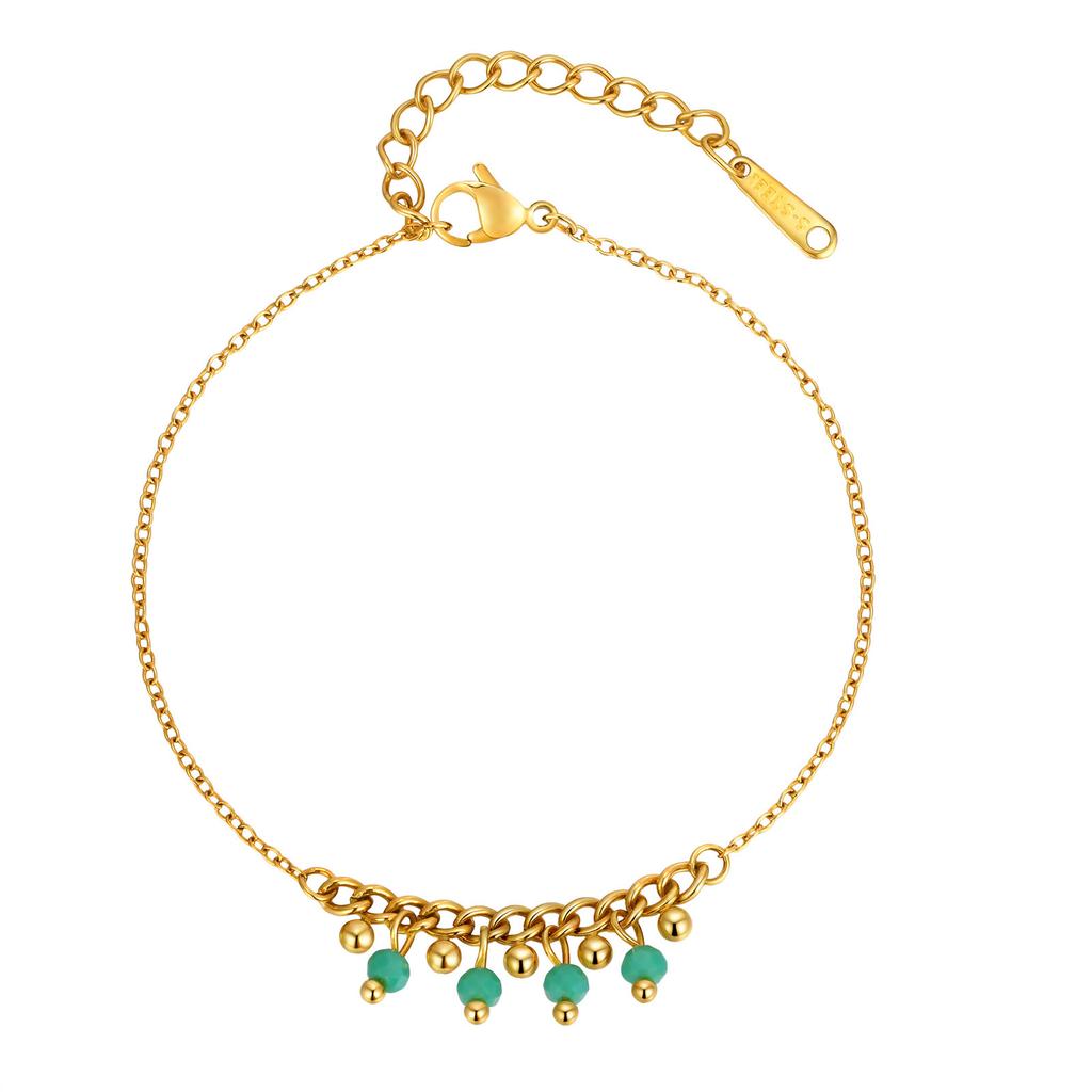 Statement Beaded Dangling Bracelet for Women, Gold Plated Stainless Steel, Adjustable Handmade Wristband Jewelry Waterproof