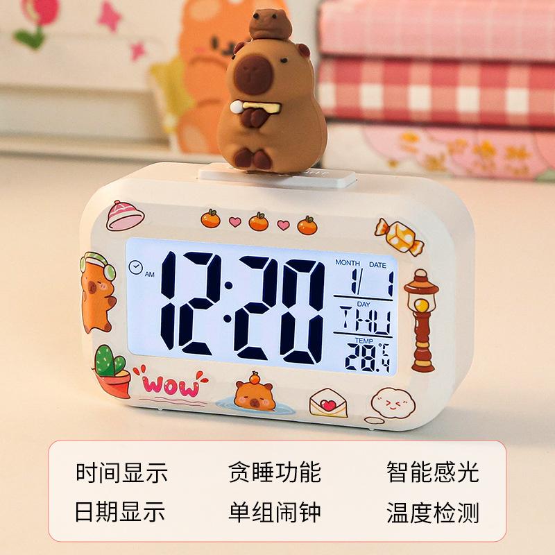 Panda bamboo doll electronic alarm clock can be backlit, alarm can be timed, dormitory learning simple desktop clock
