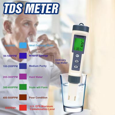 Измеритель pH, Tds/Ph/Temperature 3-в-1 измеритель pH для воды, диапазон измерения pH 0-14 Цифровой измеритель pH
