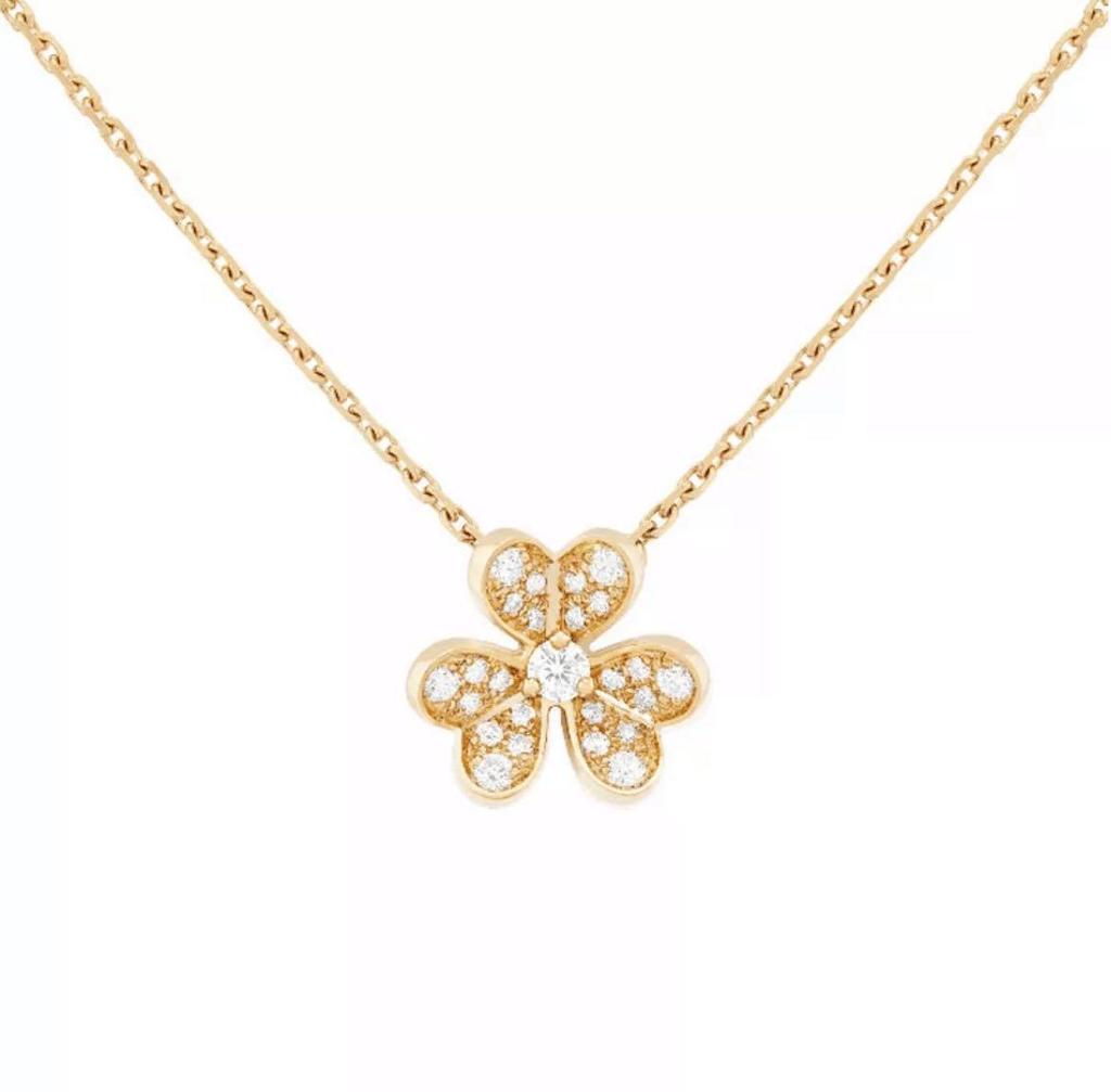 18k Rose Gold Diamond Clover Necklace & Three-Leaf Clover Earrings Set