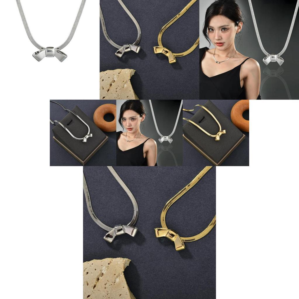 Элегантное ожерелье из титановой стали с узлом-бабочкой и премиальной золотой отделкой для женщин