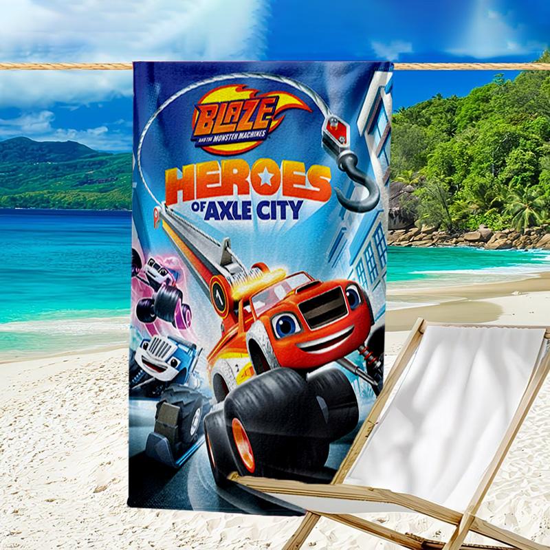 1pc Blaze and the Monster Machines Beach Towel, Beach and Seaside Swimming Pool Equipment, Fashion Pattern, Rectangular, Travel Essentials