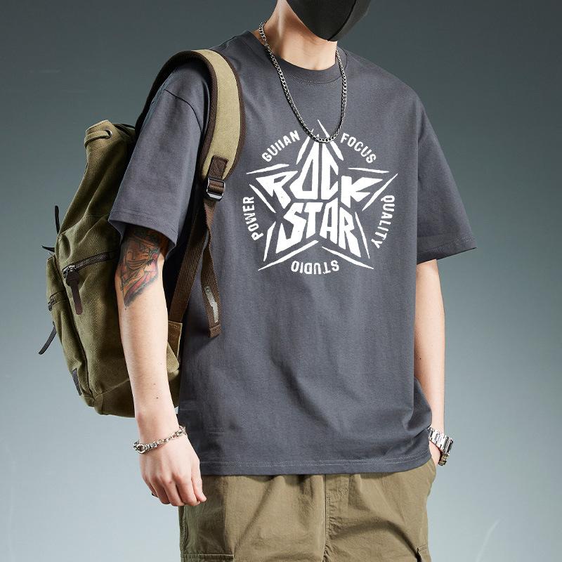 American Fashion Brand Oversize Pure Cotton Short Sleeved T-shirt for Men Summer Loose Casual Heavyweight Handsome Half Sleeved Trend