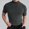 Summer Men Slim Fit T-shirt Trendy Solid Color Breathable Tops Short Sleeves Turtleneck Pullover Bottoming Shirt