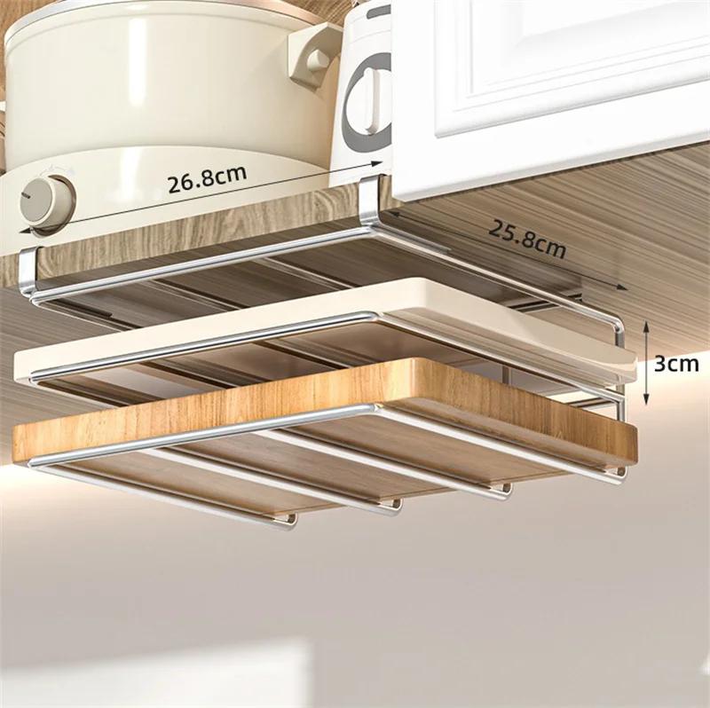 Stainless Steel Kitchen Hanging Organizer Rack with Hooks Paper Towel Rag Hanging Rack Cutting Board Pot Cover Storage Shelf