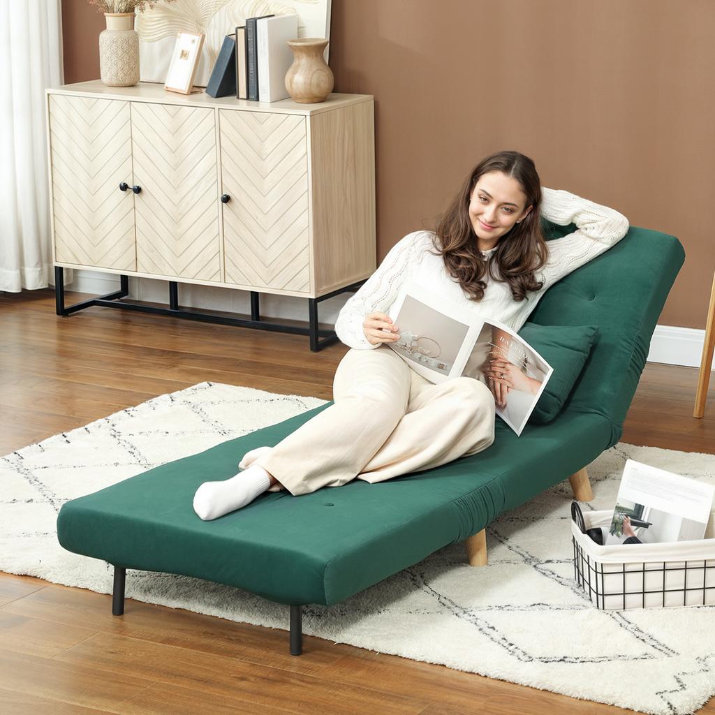3-in-1 Sleeper Chair, Folding Chair with Sleep Function, Adjustable Click-Clack Backrest, Dark Green