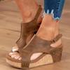 Large Size Summer New Wedge Heel Thick Sole Velcro Fish Mouth Sandals Rivets Muffin Sequins Women's Sandals