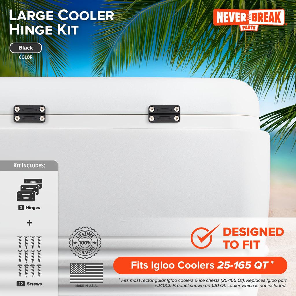 NeverBreak Parts 3 Pack Black Igloo Cooler Hinge Replacement with Screws High Strength Igloo Cooler Replacement Parts Kit for Ice Chest -