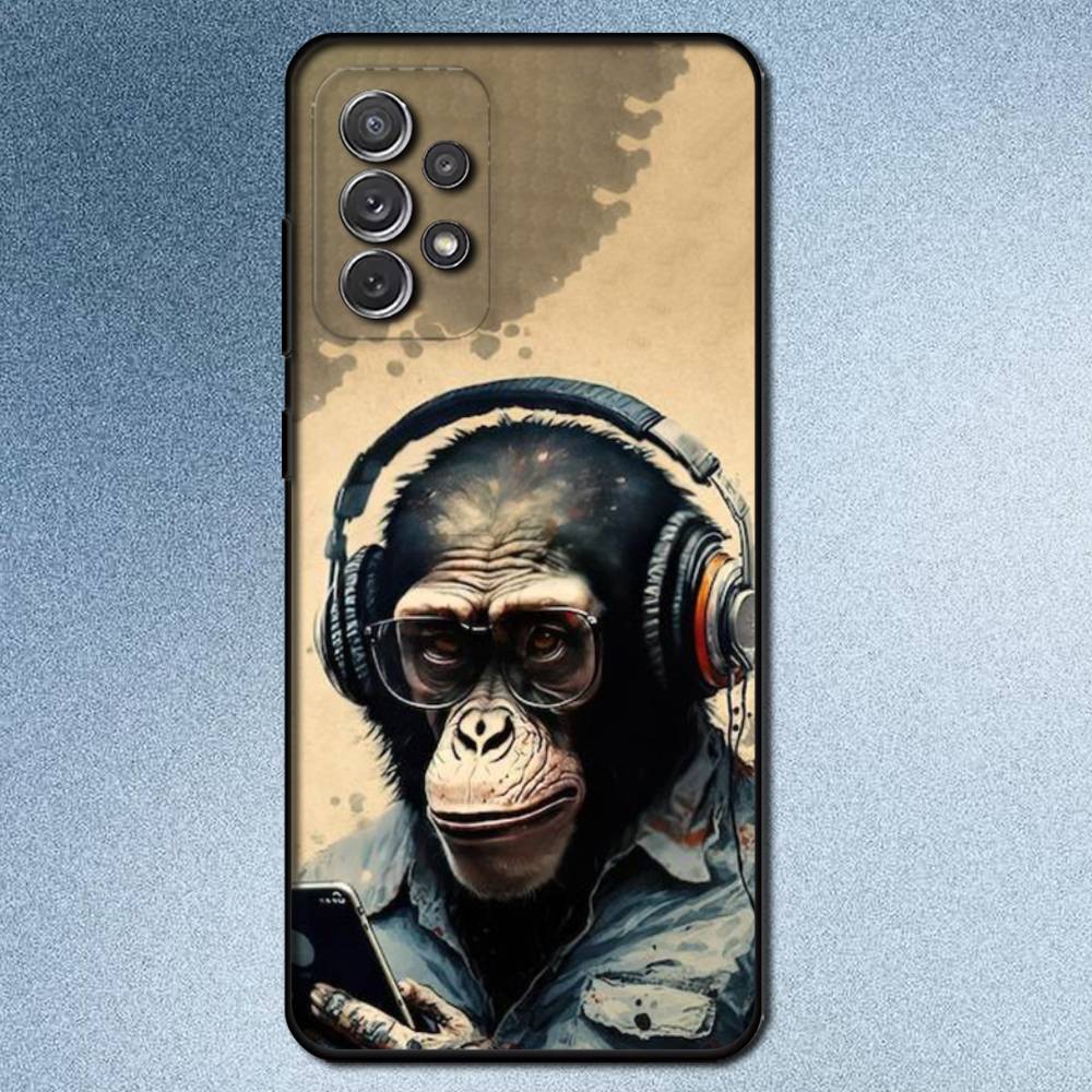 Monkey Music Meme Phone Case For Samsung S25,S24,S21,S22,S23,S30,Ultra,S20,Plus,Fe,Lite,Note,10,9,5G Black Cover