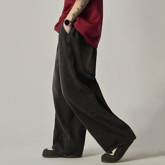 Мужские однотонные брюки большого размера с драпировкой и широкими штанинами из денима с эластичной резинкой на талии на весну и осень