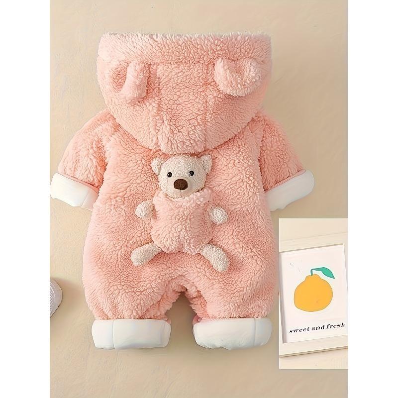 [Теплый комбинезон] Теплый комбинезон с капюшоном, Детская зимняя одежда | Декор в виде медвежонка для новорожденного, Детская одежда для мальчиков и девочек