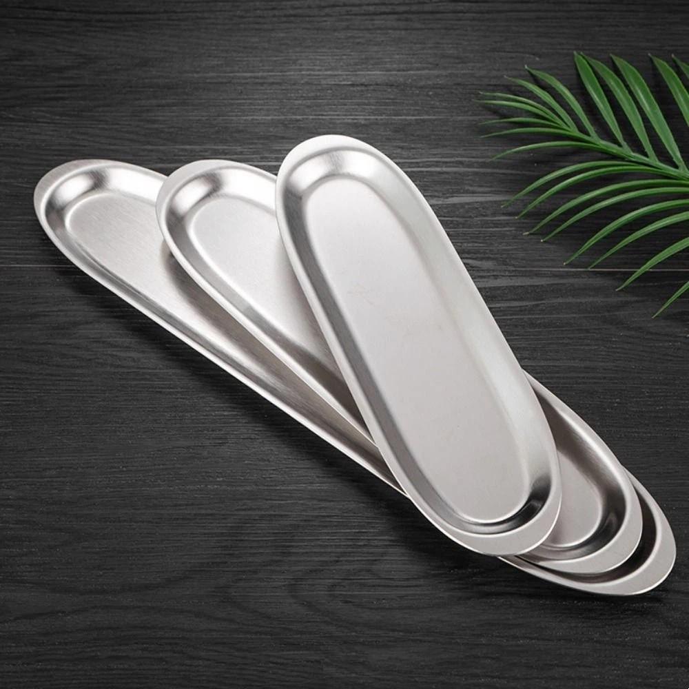 Stainless Steel Picnic BBQ Plate Long Plate Food Serving Dish Sushi Plate Outdoor Tableware