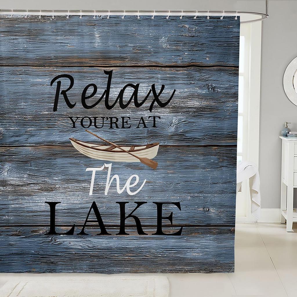 Lake Paddle Bath Curtain Country Lake Life Decor Bathroom Accessories for Adults Women,Checked Plaid Ocean Waves Shower Curtain