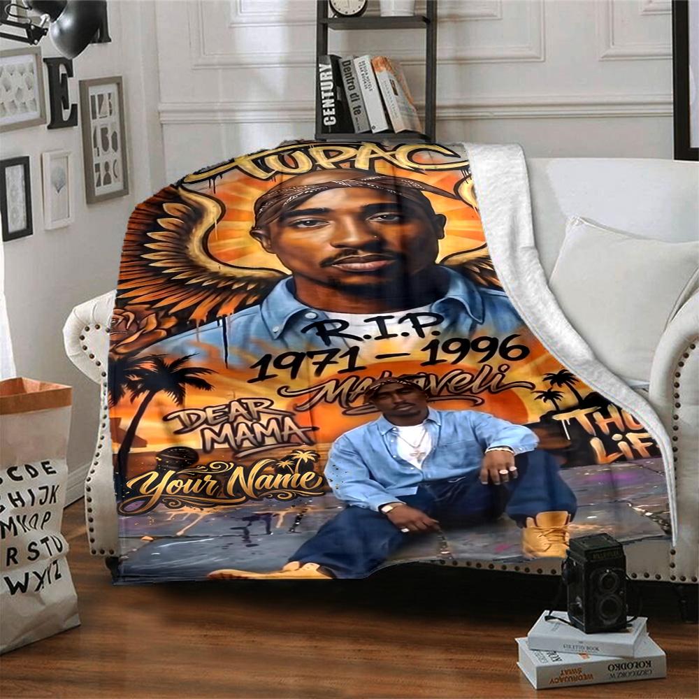 2pac Personalized Text Blanket Cozy Personalized Blanket Soft & Cozy Versatile for Picnics Sofa Couch Office Four Seasons Universal