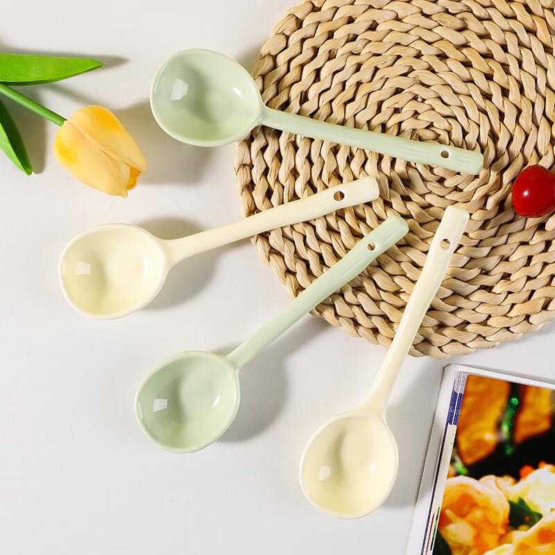 Cute Long Handle Ceramic Soup Spoons (10-Pack)
