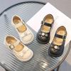 2024 Spring New Korean Style Children's Leather Shoes for Girls Sweet Bow Princess Pearl Hook & Loop Loafers Casual Simple Flats