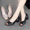 Summer Women Dress Shoes Peep Toe Office Work Shoes Medium Heels Pumps Open Toe Woman Sandals Black Zapatos Mujer