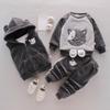 3Pcs/Set Toddler Infant Baby Boys and Girls Winter Warm Long Sleeve Thickening Hooded Coat +Outerwear Jacket +Pant Kids Lovely Cat Golden Velvet Suit