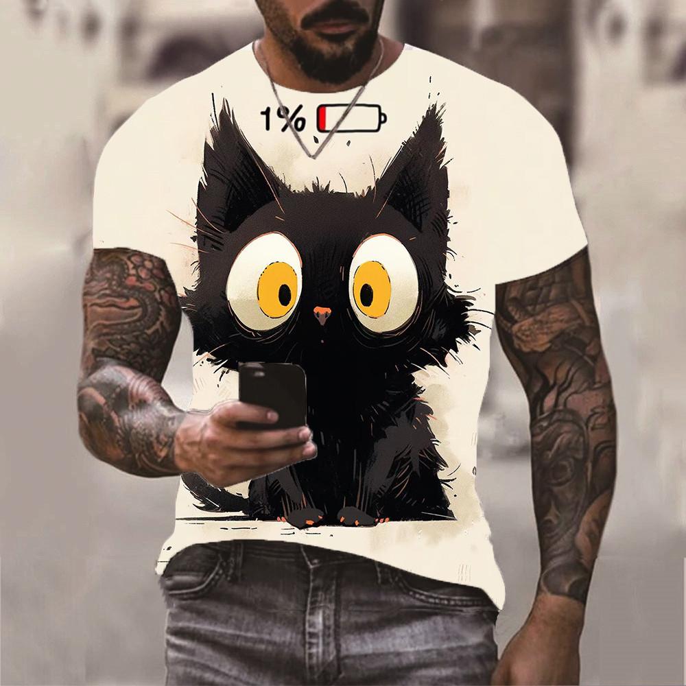 Мужская футболка с ярким пейзажным принтом - Мягкая полиэстеровая футболка с круглым вырезом, слегка тянущаяся, машинная стирка, базовая вещь на все сезоны для улицы