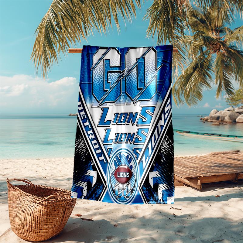 proof beach towel with Detroit Lions logo pattern - soft,absorbent,quick-drying,machine washable - perfect for swimming,camping,bathing