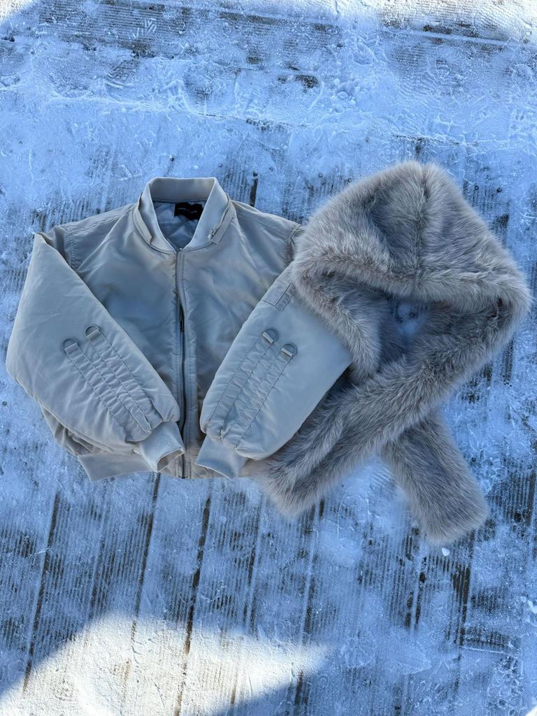 EME Yisheng Yi Faux Fur Balaclava & American Retro MA1 Air Force Jacket Winter Coat