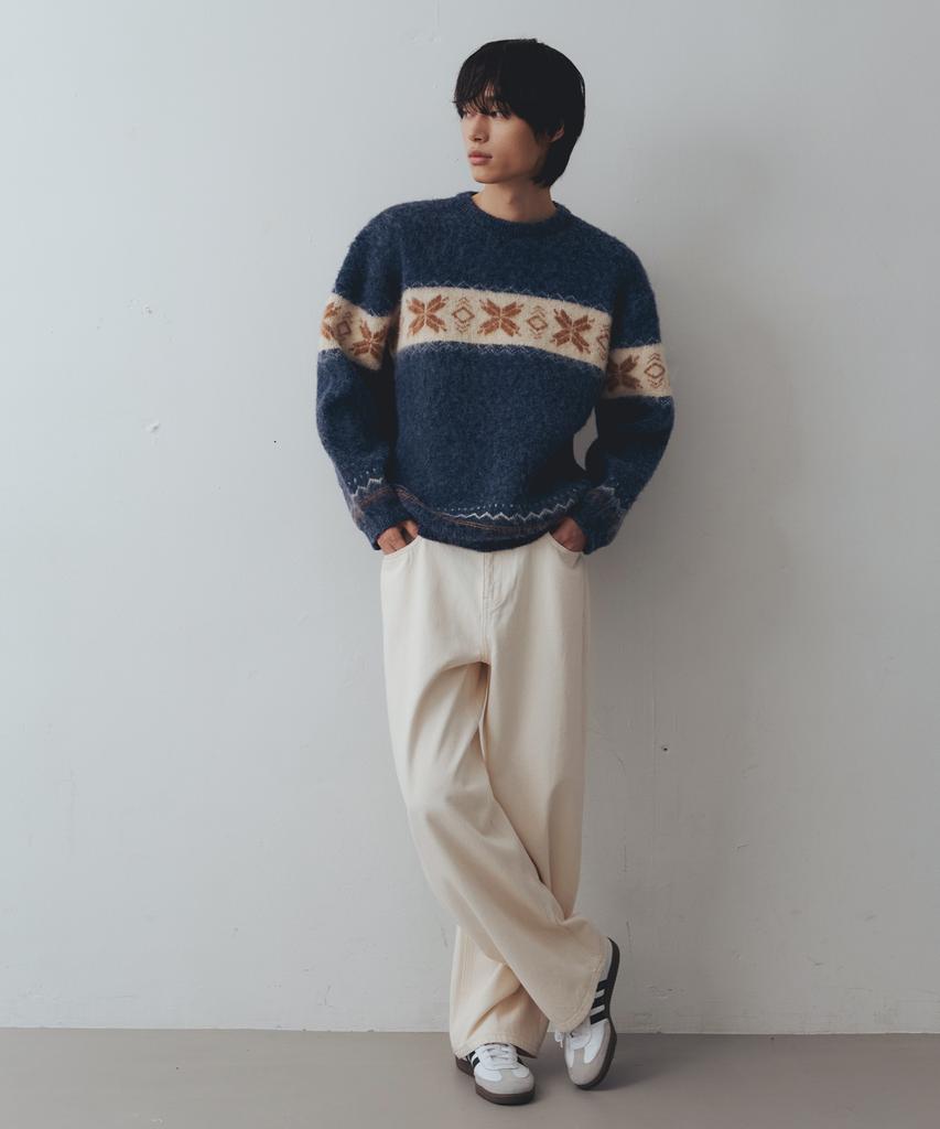 NODU Snow Nordic Snowflake Round Knit [Navy]