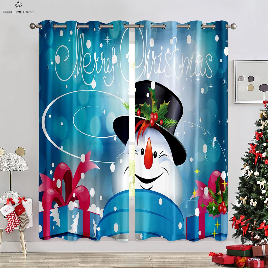 Веселый рождественский снеговик, шар, 3D-печатная занавеска, спальня, ресторан, фестиваль, украшение для вечеринки, занавеска, подарок, 2 шт.