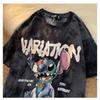 Casual Summer T Shirt With Stitch Pattern Printed Dyeing Cotton Blend For Student Fashion