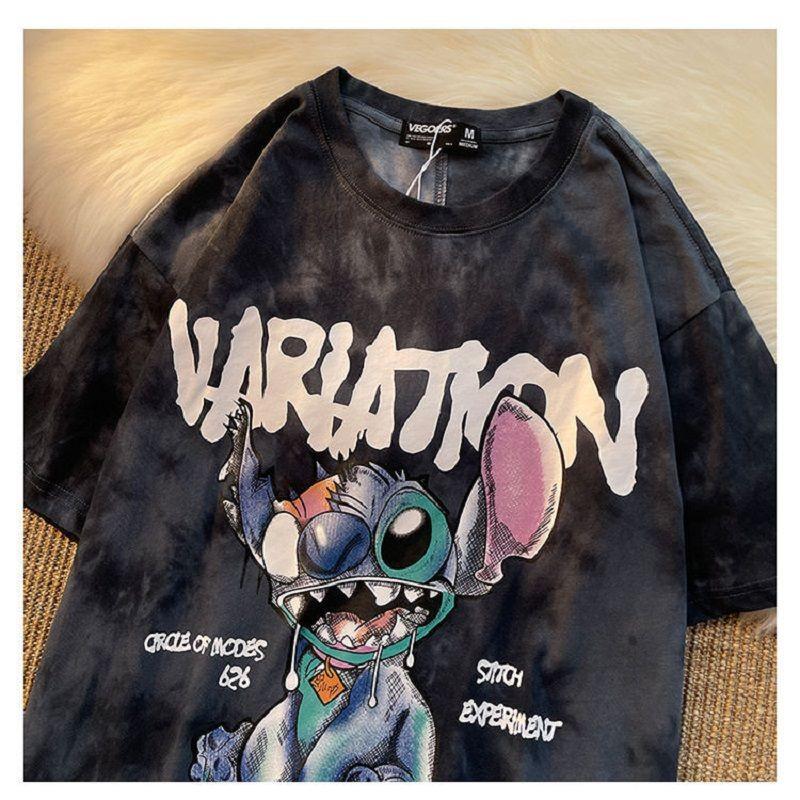 Casual Summer T Shirt With Stitch Pattern Printed Dyeing Cotton Blend For Student Fashion