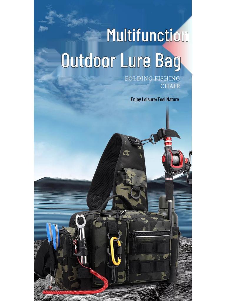 Camouflage Fishing Waist/Shoulder Bag with Rod Holder and Tackle Box
