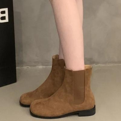 Ботильоны с квадратным носком, женские, на среднем каблуке, туфли челси, женские, замшевые, плюшевые, зимние, трендовые, массивные, кожаные, готические, Botas Mujer