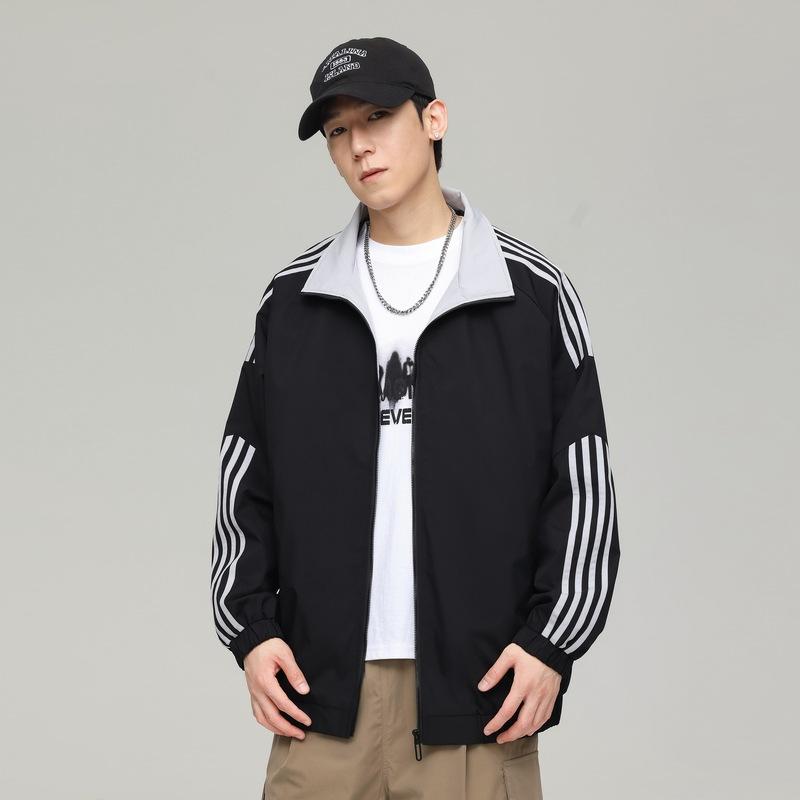 Осенняя куртка с тремя полосками, мужской повседневный кардиган, тонкий свободный кампус, подходящий по цвету, модное спортивное пальто с лацканами