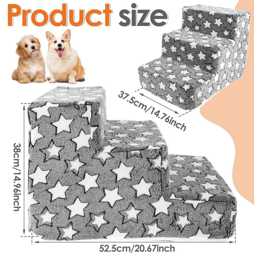 Прикроватная лестница для домашних животных, 3 ступеньки, пандус для собак со съемным моющимся чехлом и нескользящим основанием, узор в виде звезд, педали для кошек и собак, товары для животных.