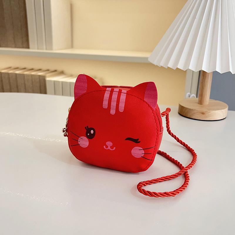 Cute Cartoon Kitten Color Block Kids' Crossbody Coin Purse and Shoulder Bag