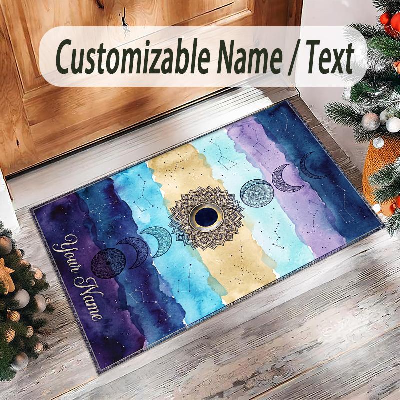 Cosmic Theme Crystal Velvet Floor Rug Personalized Custom Name Text Warm Carpet Home Decoration