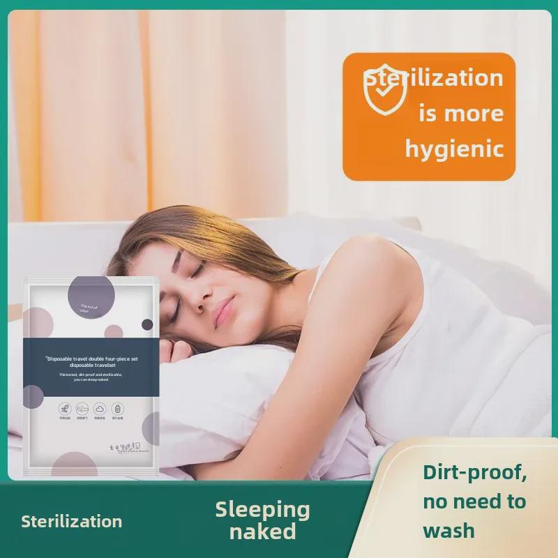 Portable Travel Double Bed Sheet Set - Includes Thickened Quilt Cover, Pillowcase, Dirt-Isolation - Ideal for Hotel or Train Use.