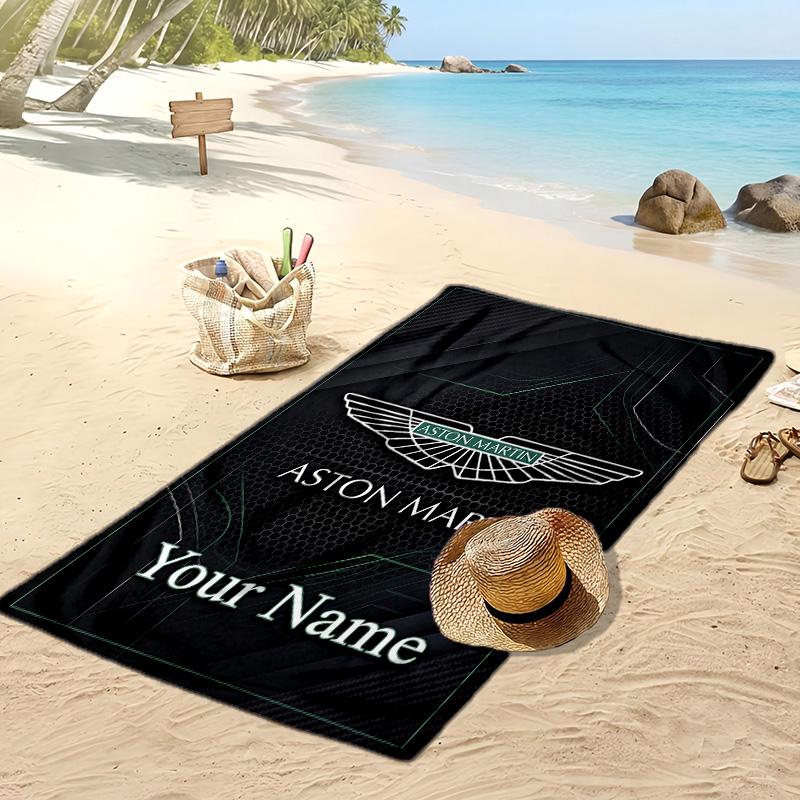 Aston Martin Custom Beach Towel, Print Your Name Text Lightweight Absorbent Towel for Swimming Travel