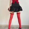 Mu Ruan Red Heart Over-the-Knee Japanese Cosplay Lolita Satin-Trim Stockings